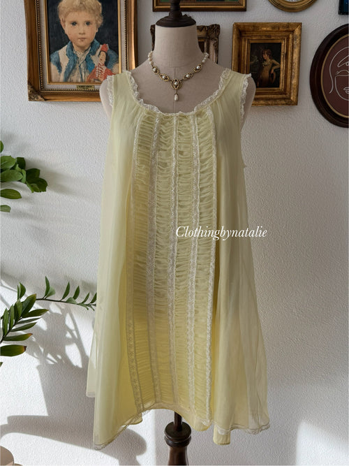 Fairy Yellow Nylon Chiffon Peignoir Set Size S/M