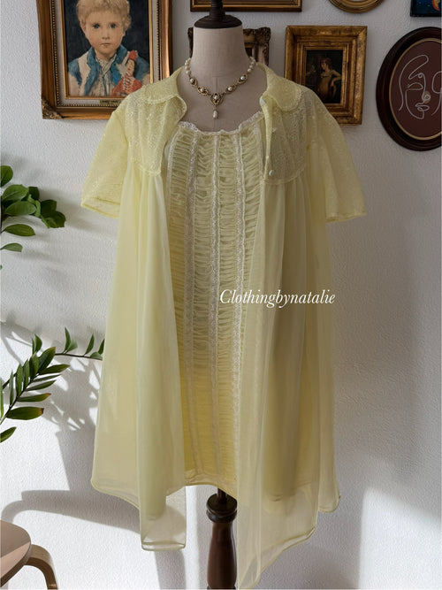 Fairy Yellow Nylon Chiffon Peignoir Set Size S/M