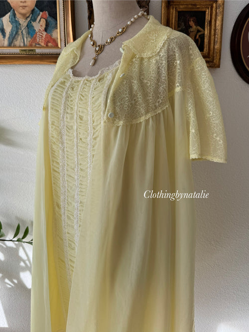 Fairy Yellow Nylon Chiffon Peignoir Set Size S/M