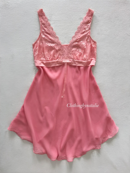 Coquette Pink Chiffon Lace Babydoll Size S/M