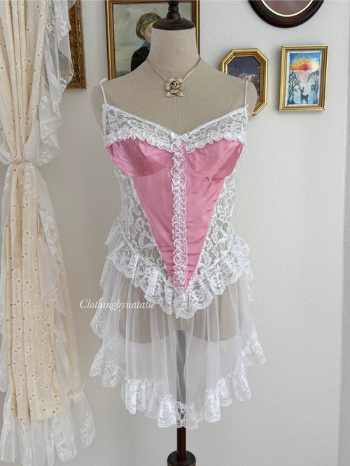 VTG Pink Frilly Lace Lingerie size M