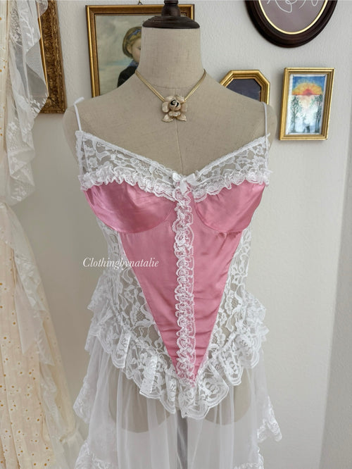 VTG Pink Frilly Lace Lingerie size M