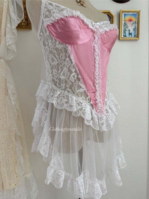VTG Pink Frilly Lace Lingerie size M