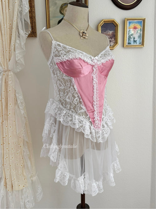 VTG Pink Frilly Lace Lingerie size M