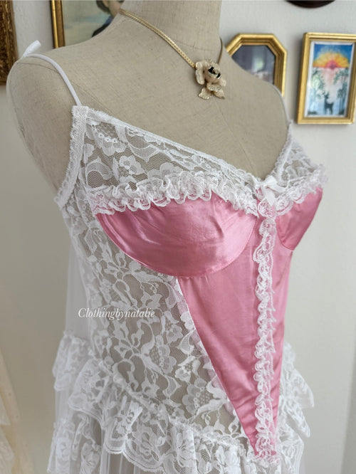 VTG Pink Frilly Lace Lingerie size M