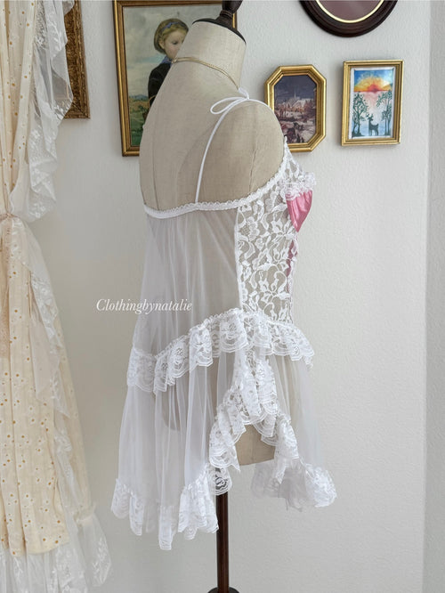 VTG Pink Frilly Lace Lingerie size M