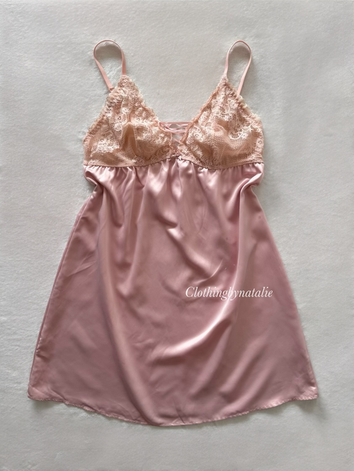 Pink Lace Satin Slip Size S