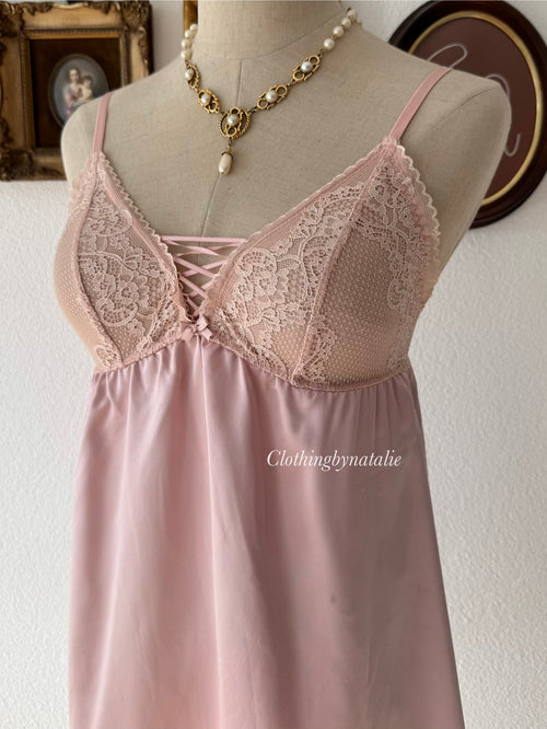 Pink Lace Satin Slip Size S