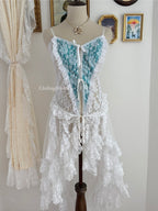 VTG Blue Satin Frilly Lace Lingerie size S/M