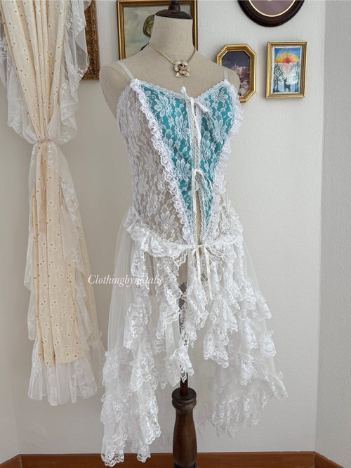VTG Blue Satin Frilly Lace Lingerie size S/M