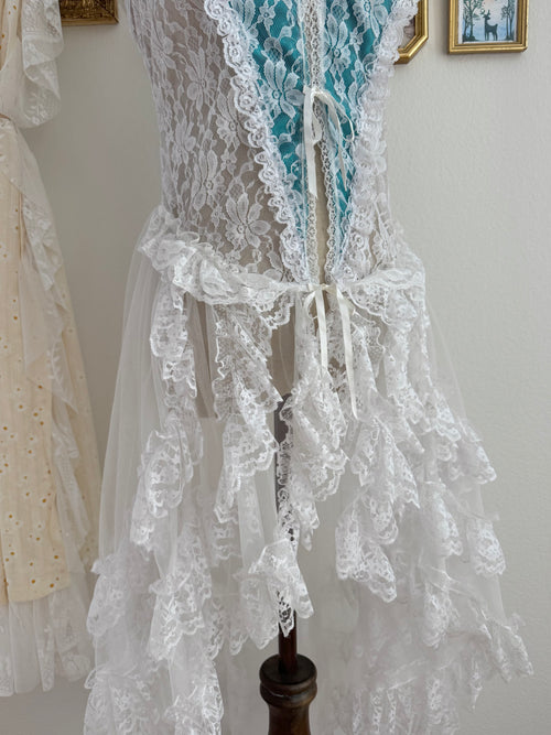 VTG Blue Satin Frilly Lace Lingerie size S/M