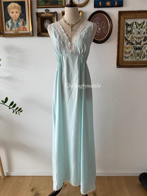 Vintage Blue Nylon Maxi Gown size S