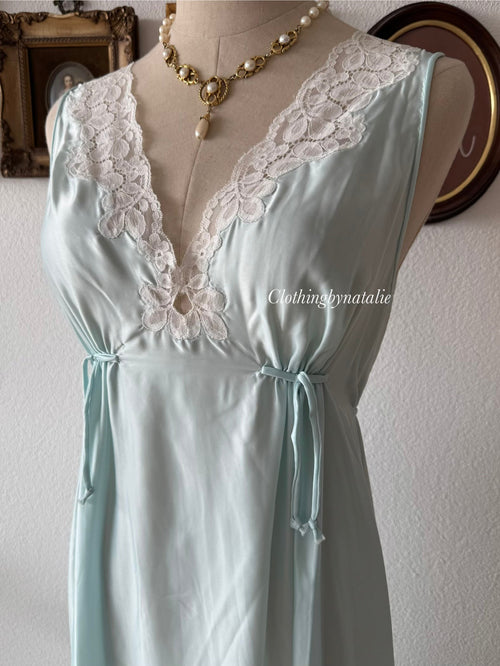 Vintage Blue Nylon Maxi Gown size S