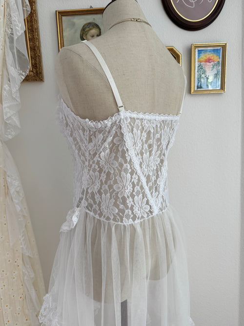 VTG Blue Satin Frilly Lace Lingerie size S/M