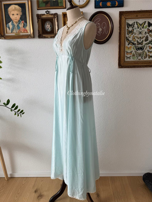 Vintage Blue Nylon Maxi Gown size S