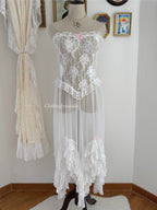 Escante Frilly White Lace Maxi Lingerie size S/M
