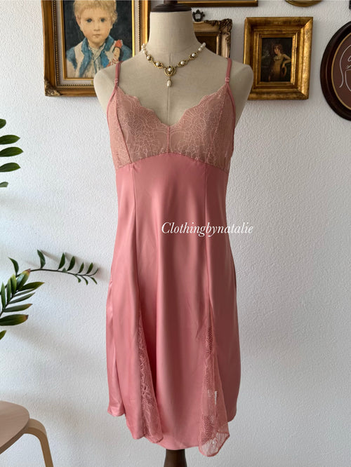 Dark Orange Satin Lace Slip size M