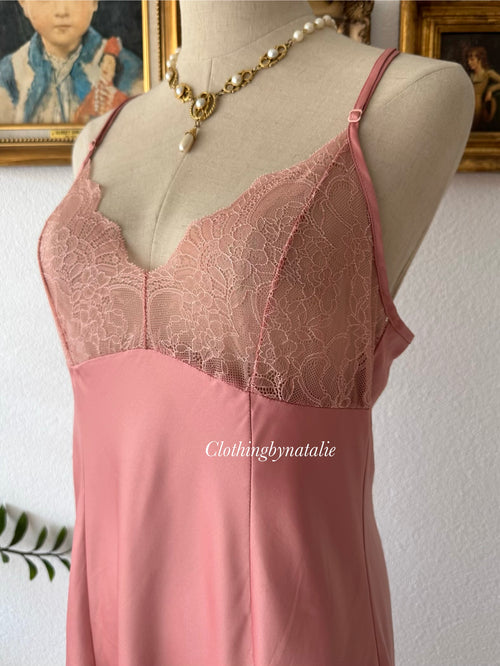 Dark Orange Satin Lace Slip size M