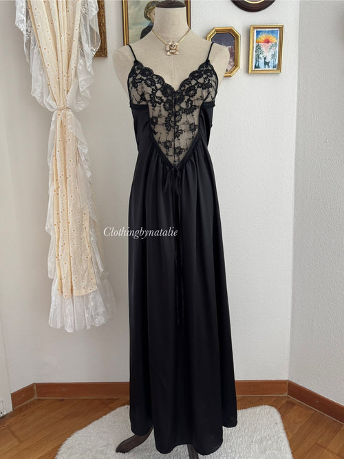 Donna Richard Black Nylon Lace Peignoir Size S/M