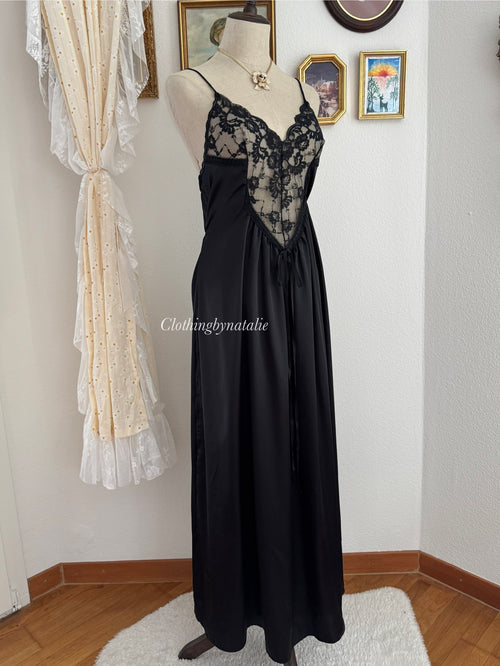 Donna Richard Black Nylon Lace Peignoir Size S/M