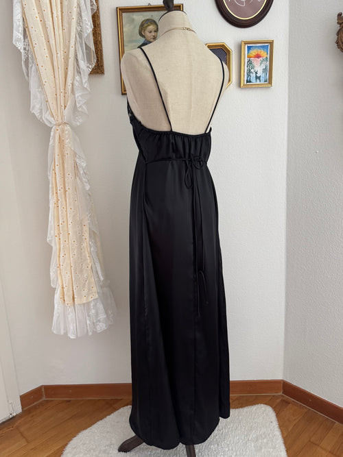 Donna Richard Black Nylon Lace Peignoir Size S/M
