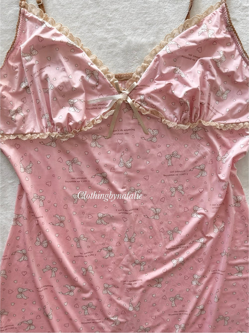 Stretchy Pink Bow Slip Dress Size S