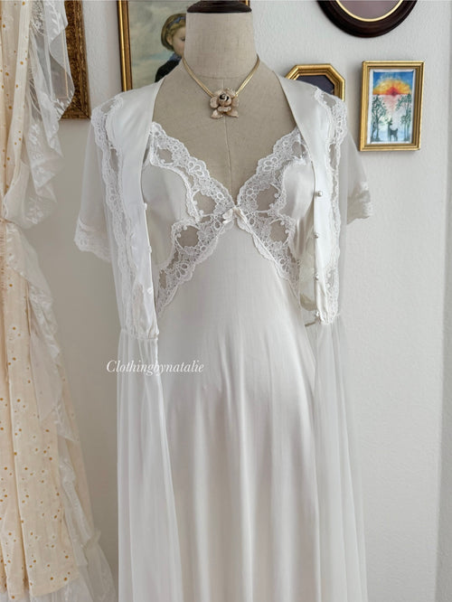Vandemere White Nylon Chiffon Lace Peignoir size S