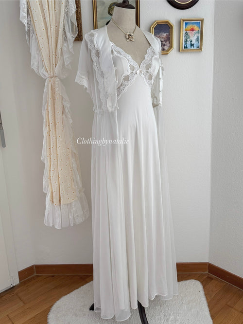 Vandemere White Nylon Chiffon Lace Peignoir size S