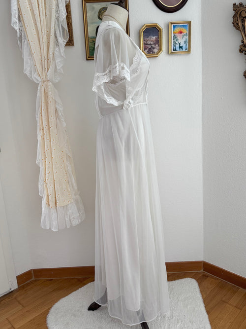 Vandemere White Nylon Chiffon Lace Peignoir size S