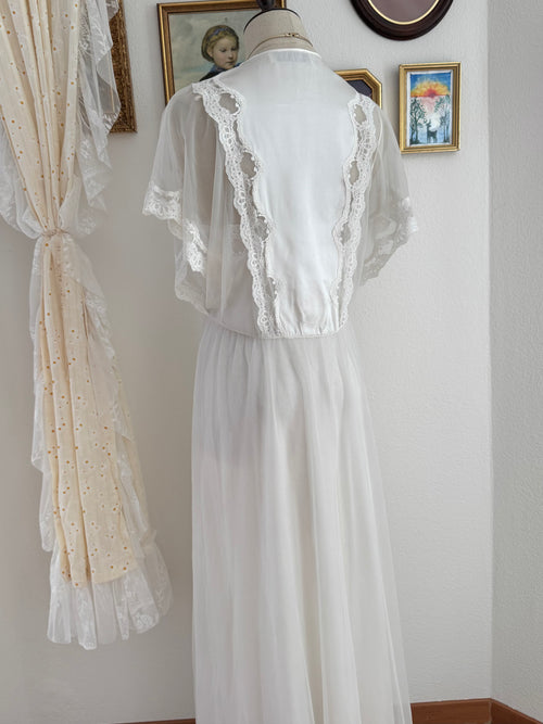 Vandemere White Nylon Chiffon Lace Peignoir size S