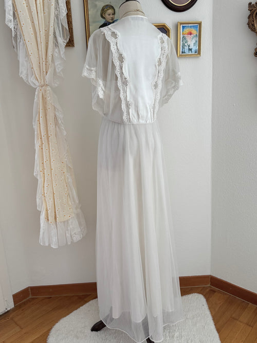 Vandemere White Nylon Chiffon Lace Peignoir size S