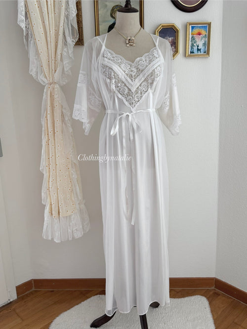 Shannon Lee White Lace Nylon Peignoir size M