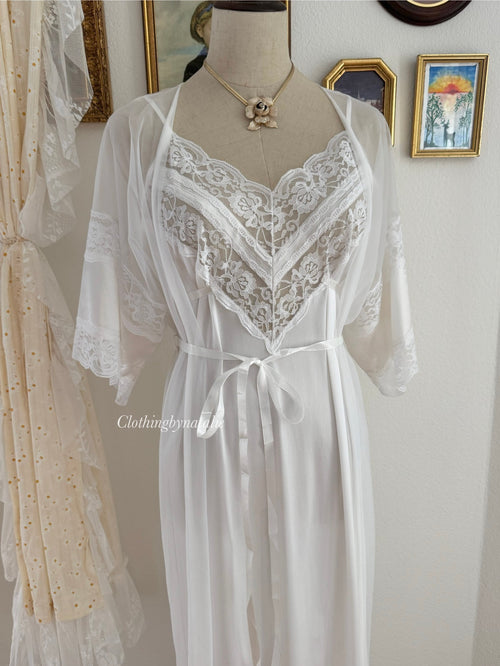 Shannon Lee White Lace Nylon Peignoir size M
