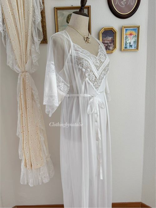 Shannon Lee White Lace Nylon Peignoir size M