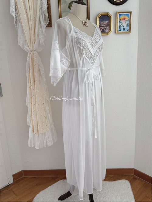Shannon Lee White Lace Nylon Peignoir size M