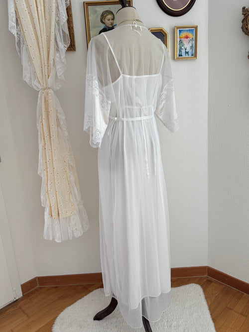 Shannon Lee White Lace Nylon Peignoir size M