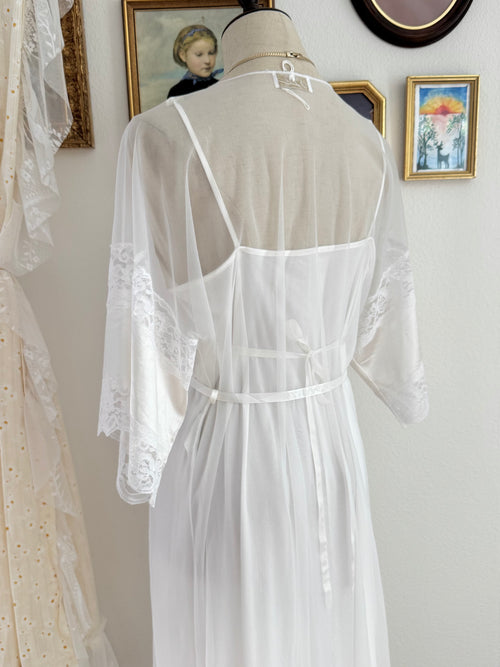 Shannon Lee White Lace Nylon Peignoir size M