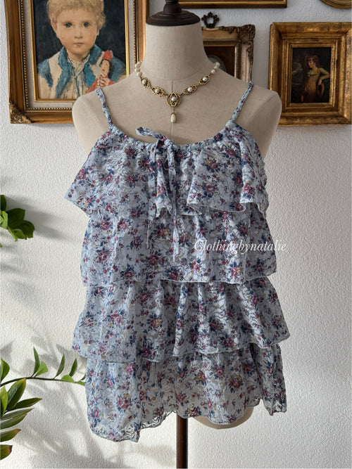 Floral Blue Lace Babydoll Cami Size S/M