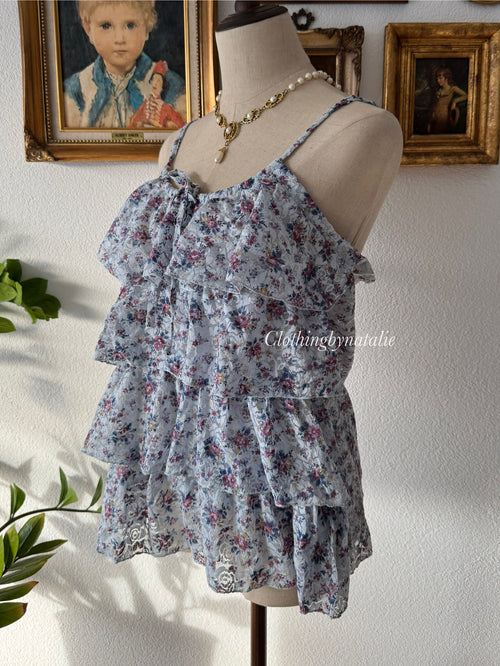 Floral Blue Lace Babydoll Cami Size S/M
