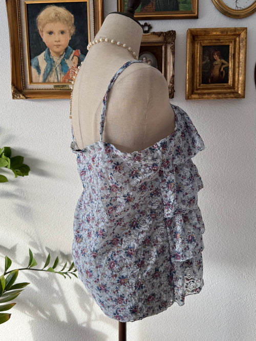 Floral Blue Lace Babydoll Cami Size S/M
