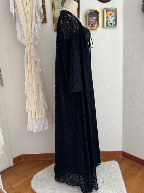 VTG Olga Black Lace Nylon Maxi Peignoir size S/M