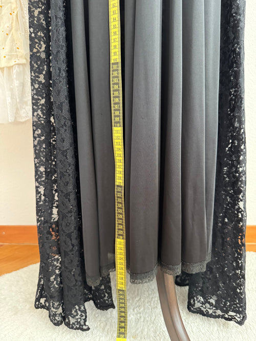 VTG Olga Black Lace Nylon Maxi Peignoir size S/M