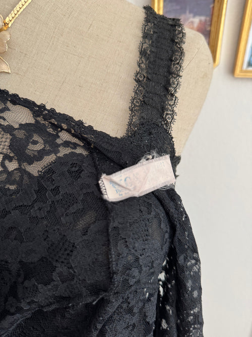 VTG Olga Black Lace Nylon Maxi Peignoir size S/M