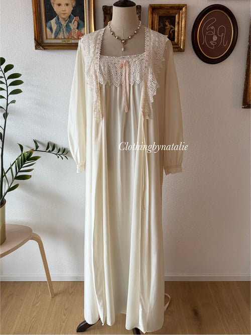 Miss Dior Cream Nylon Maxi Peignoir Set Size S