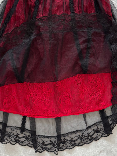 Whimsical Black Red Lace Babydoll Size S