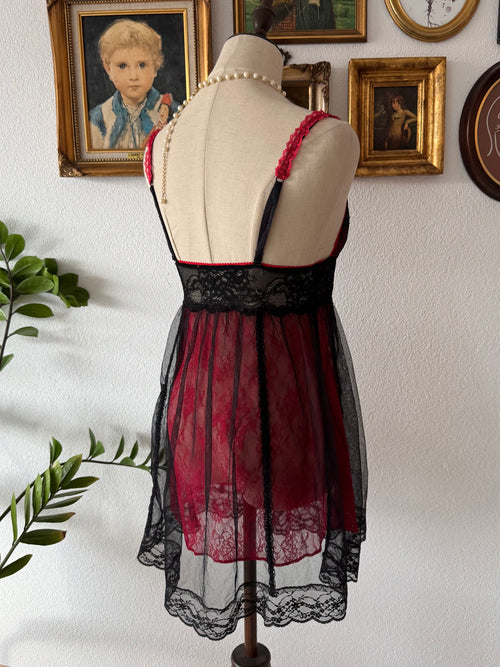 Whimsical Black Red Lace Babydoll Size S