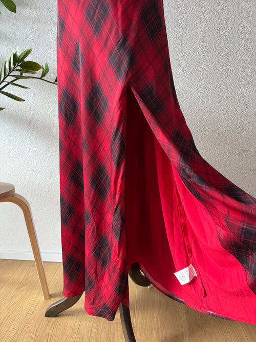 Gingham Red Satin Maxi Dress Size S