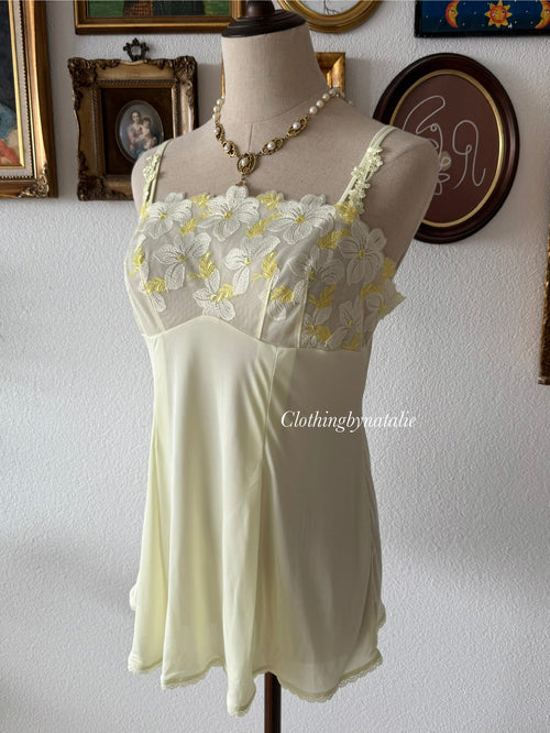 Japanese Yellow Nylon Lace Cami Size M