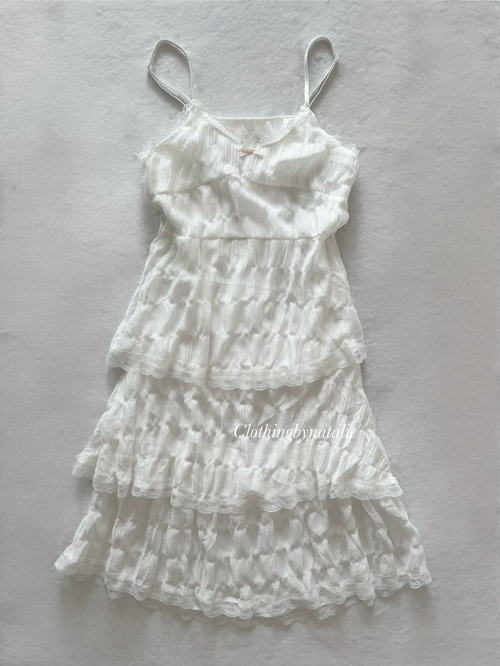 Fairy White Layered Midi Dress Size S