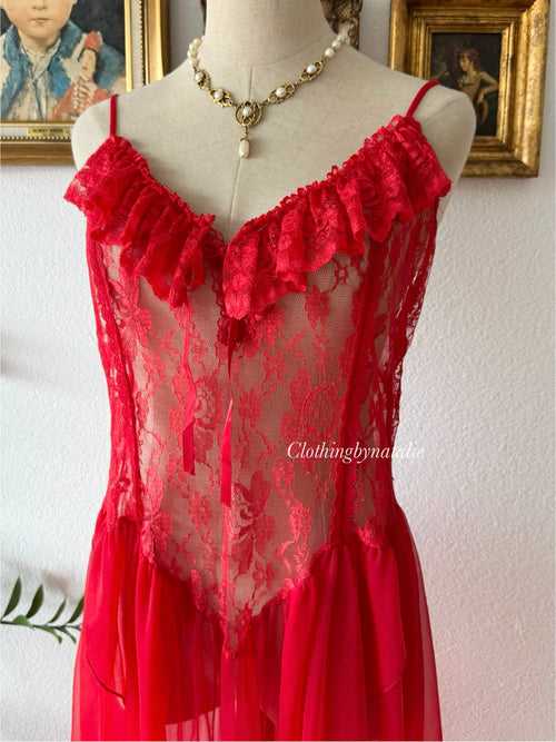 Frederick’s of Hollywood Red Lace Slip Size L